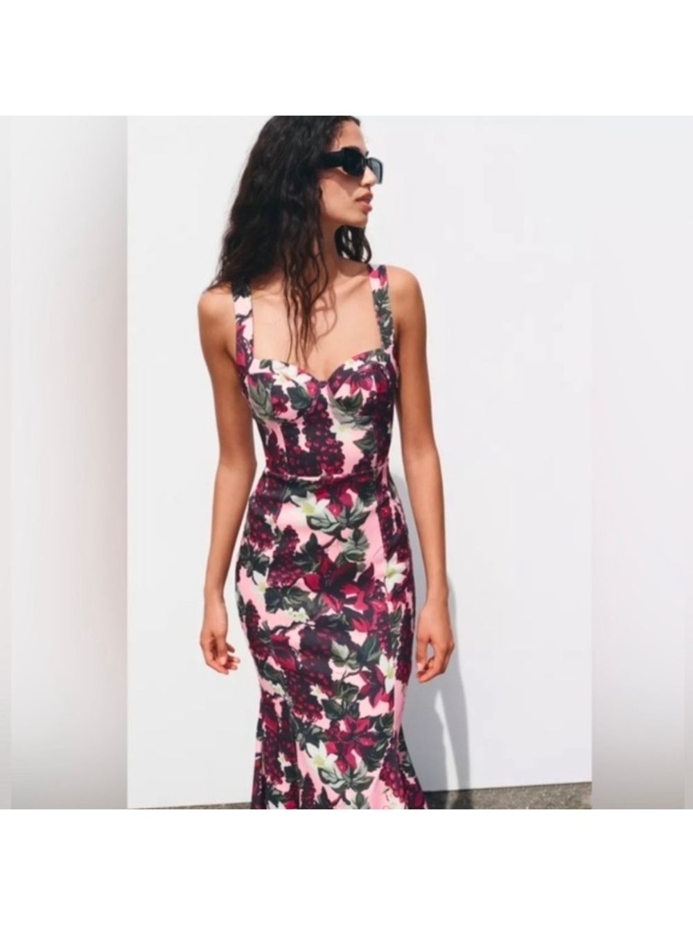 Zara Godet Pink & Purple Floral Midi Dress - Picture 3 of 11
